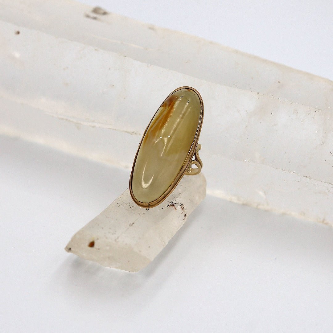 Art Nouveau Dendritic Agate Ring in 10k Gold - Petra Star