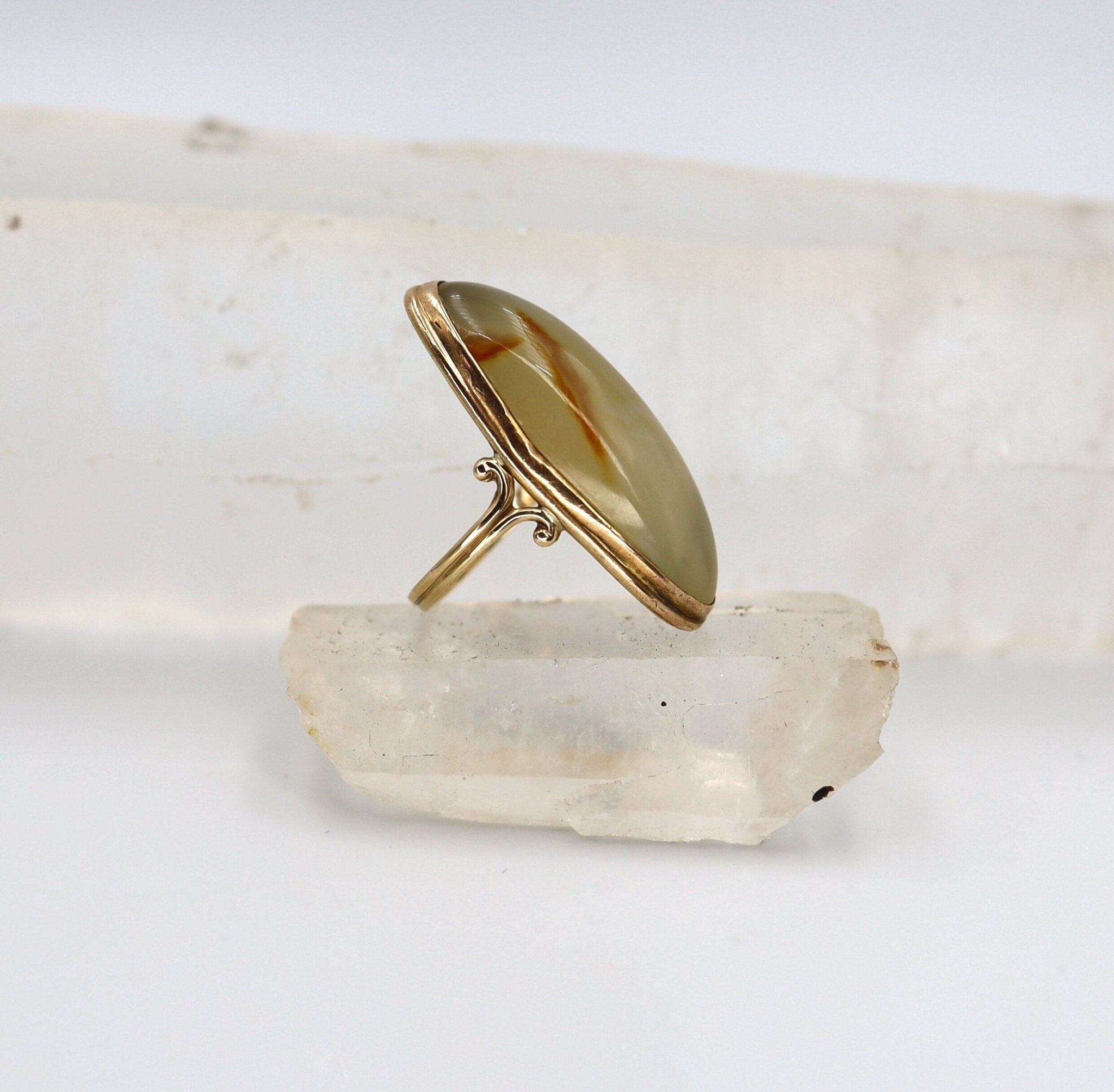Art Nouveau Dendritic Agate Ring in 10k Gold - Petra Star
