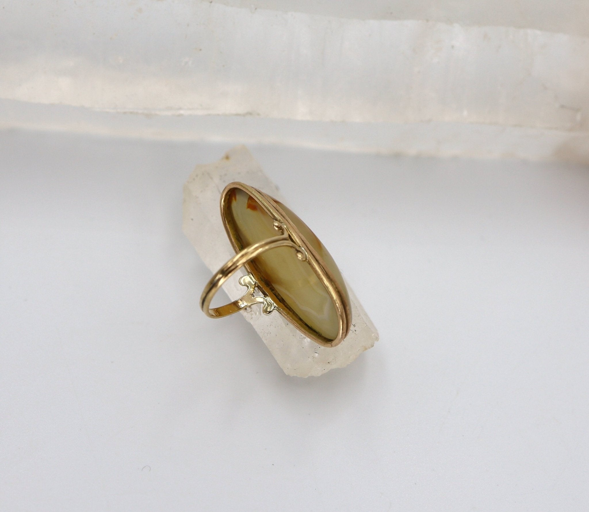 Art Nouveau Dendritic Agate Ring in 10k Gold - Petra Star