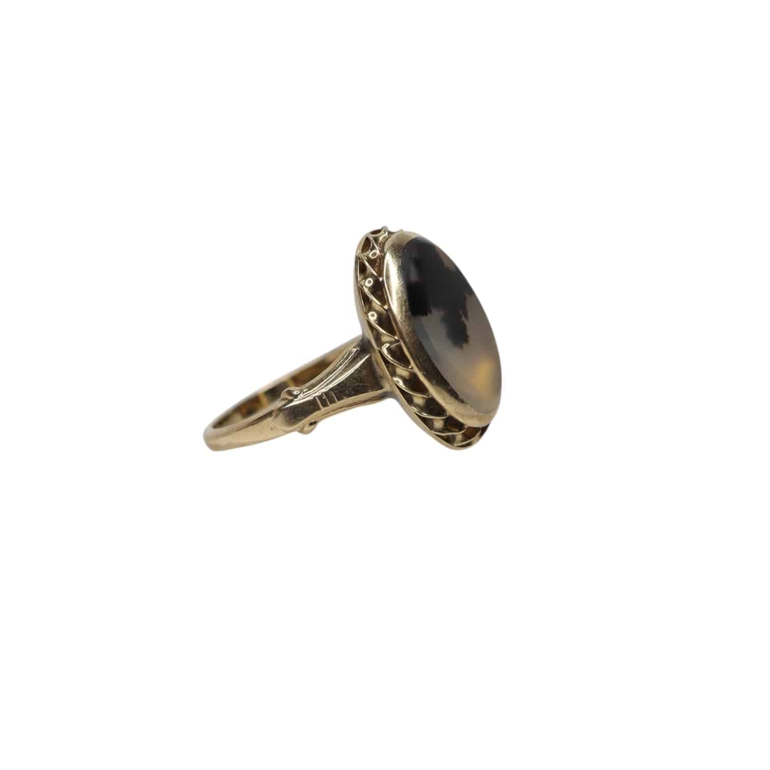 Art Nouveau Dendritic Picture Agate Moss Agate 14k Gold Ring by Ostby & Barton - Petra Star