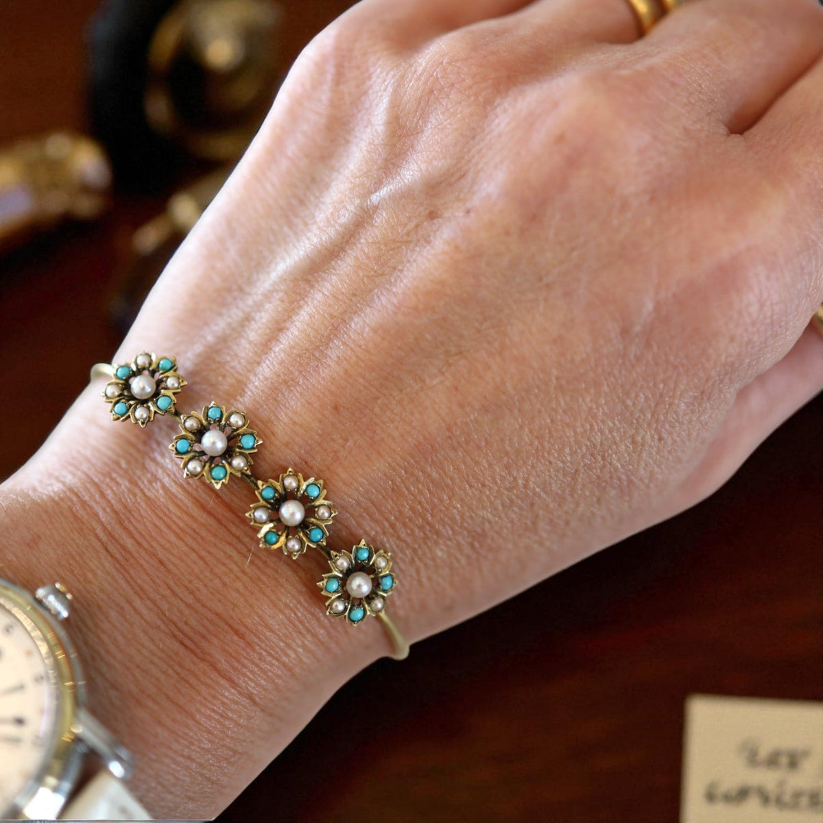 Art Nouveau Flower Bangle Bracelet - Petra Star
