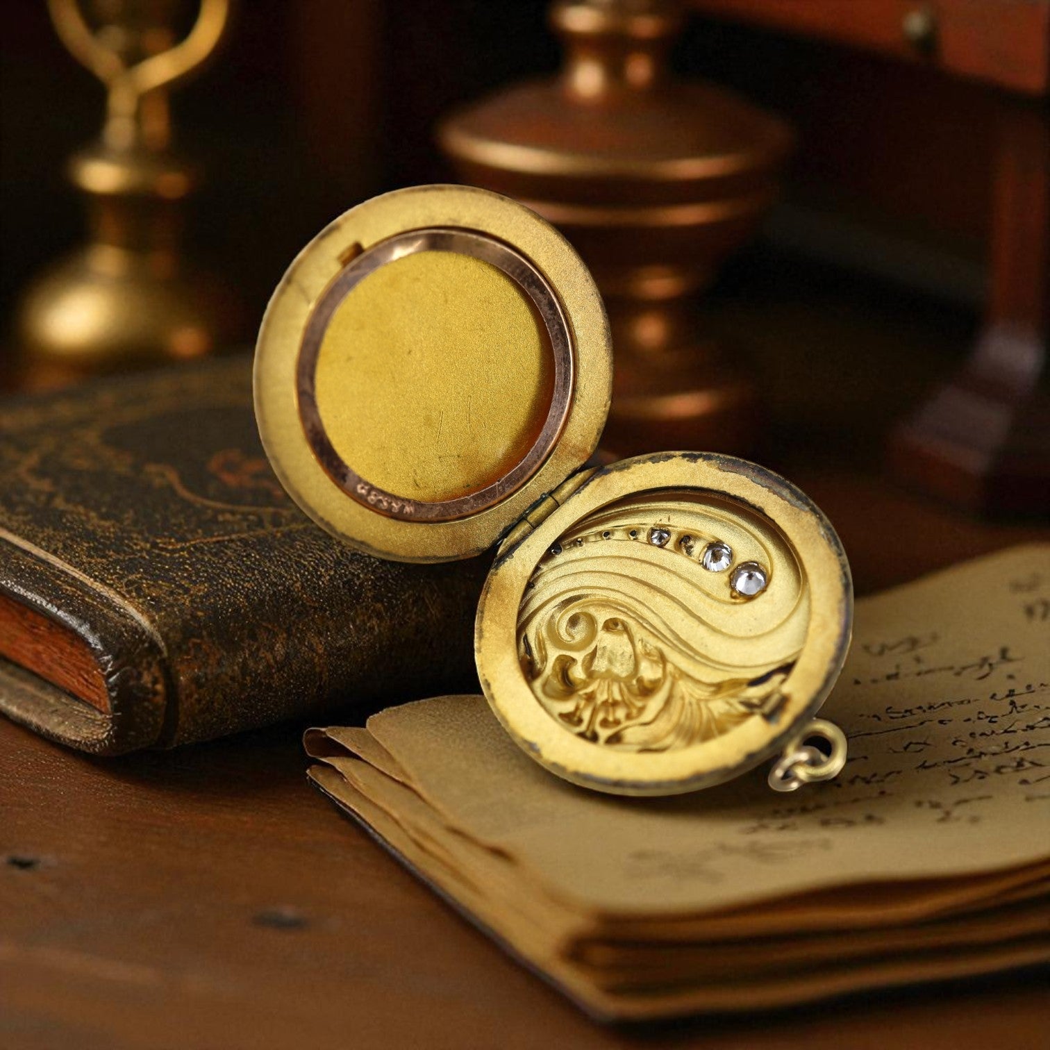 Art Nouveau Gold Locket With Monogram LRC - Petra Star