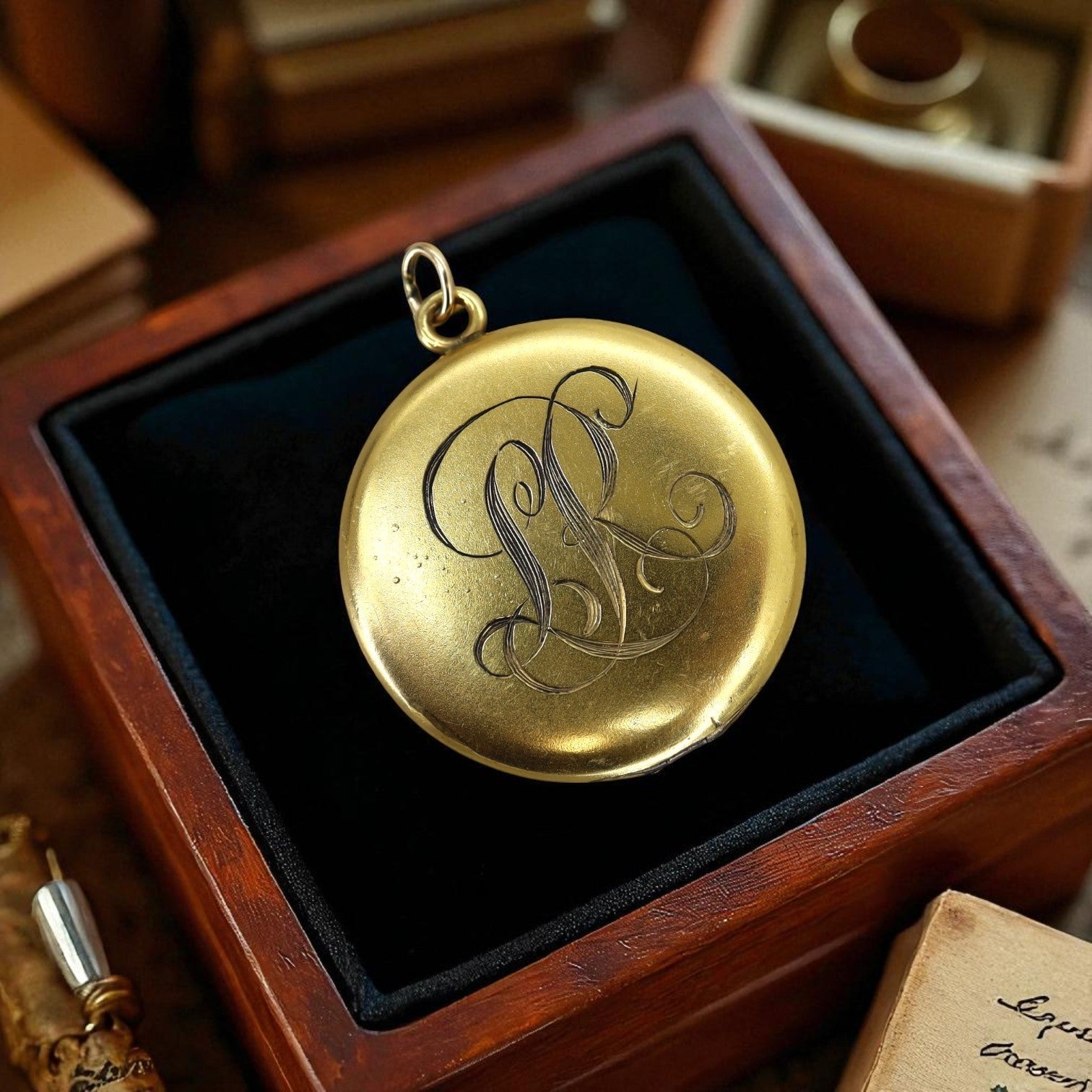 Art Nouveau Gold Locket With Monogram LRC - Petra Star