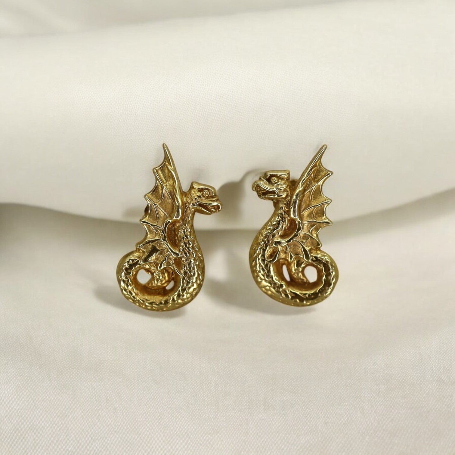 Art Nouveau Griffin Stud Earrings in 14k Yellow Gold - Petra Star