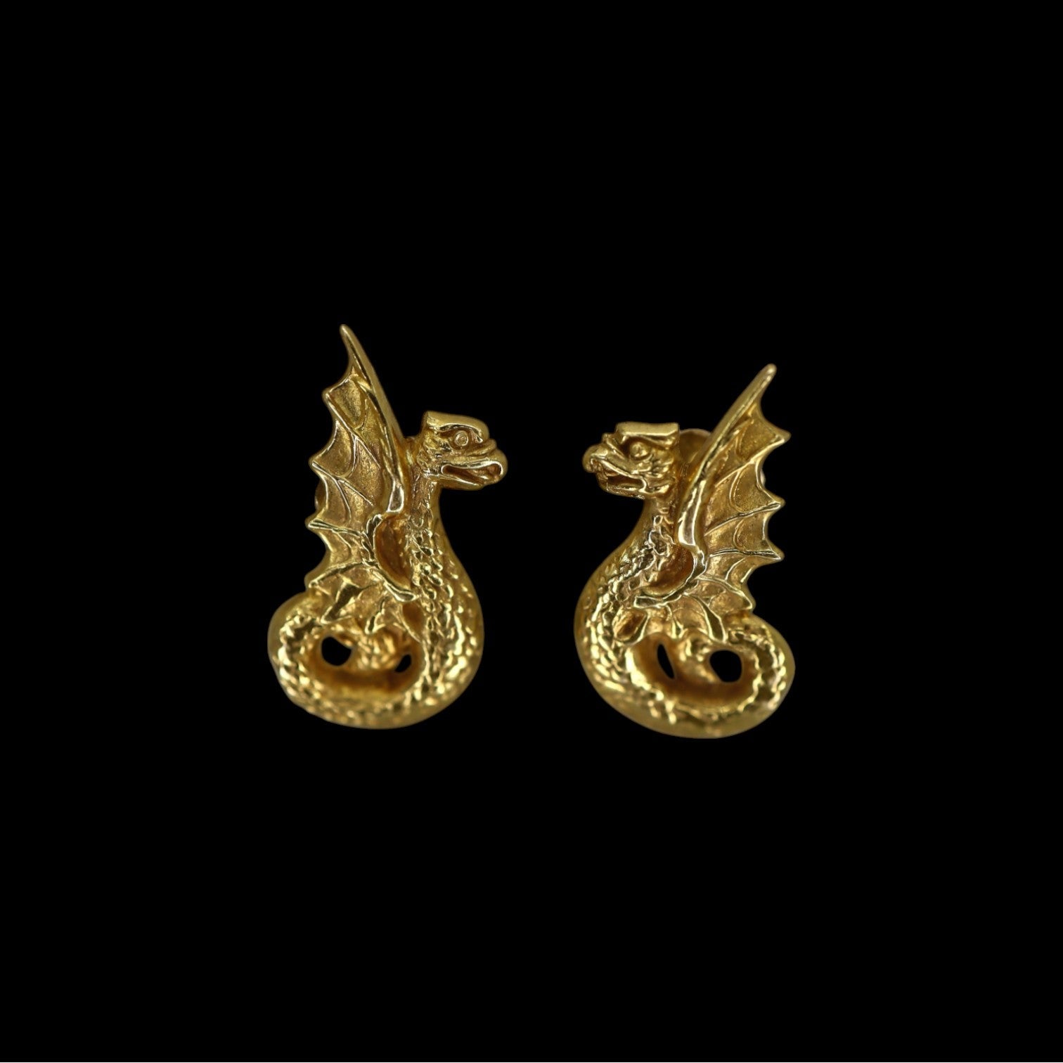 Art Nouveau Griffin Stud Earrings in 14k Yellow Gold - Petra Star