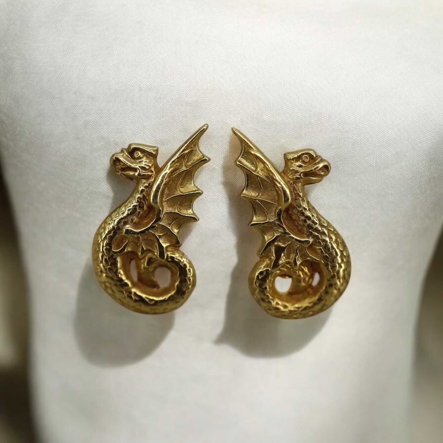 Art Nouveau Griffin Stud Earrings in 14k Yellow Gold - Petra Star