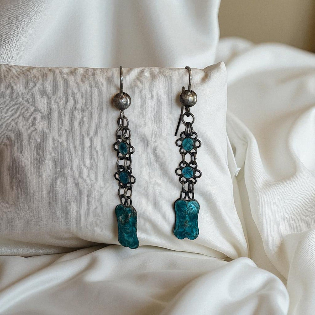 Art Nouveau Guilloche Enamel Earrings - Petra Star