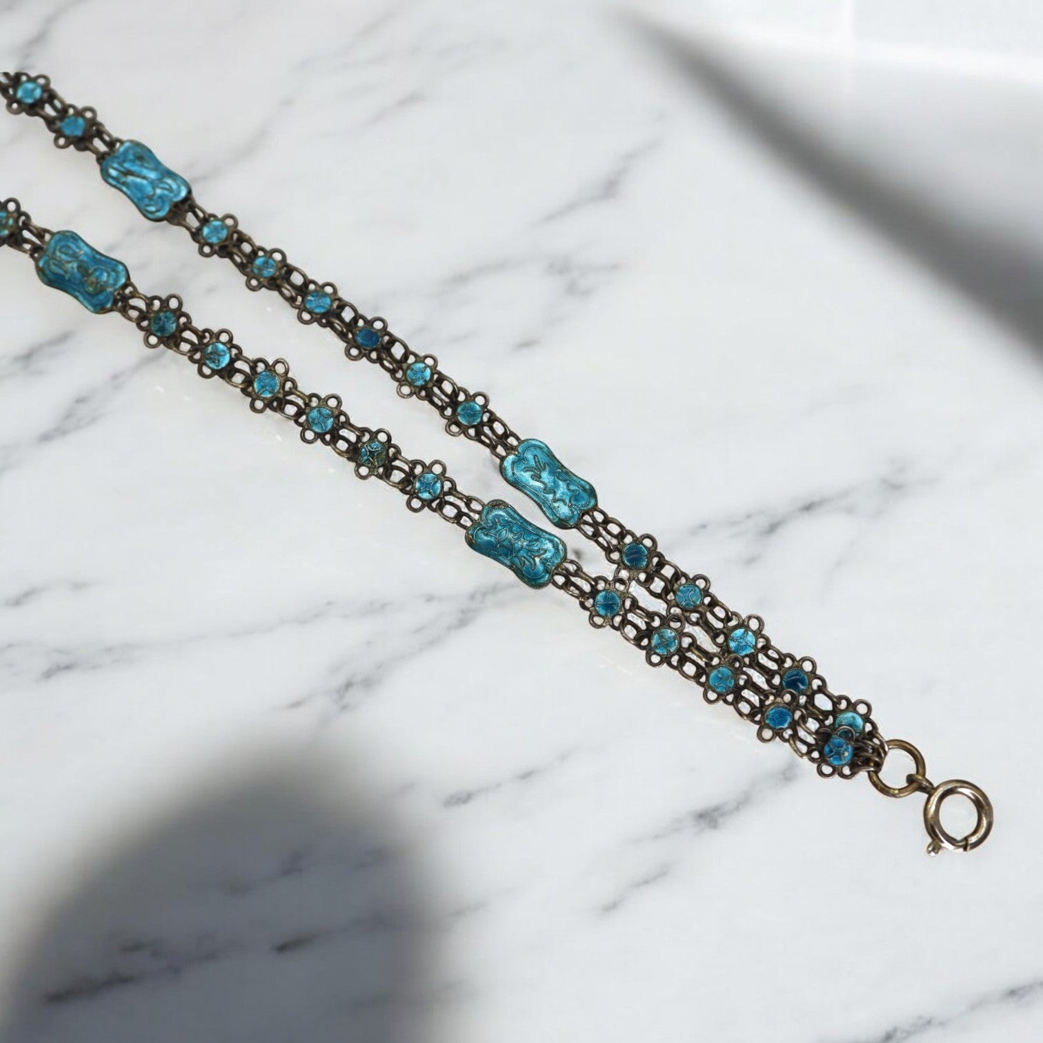 Art Nouveau Guilloche Enamel Muff Chain - Petra Star