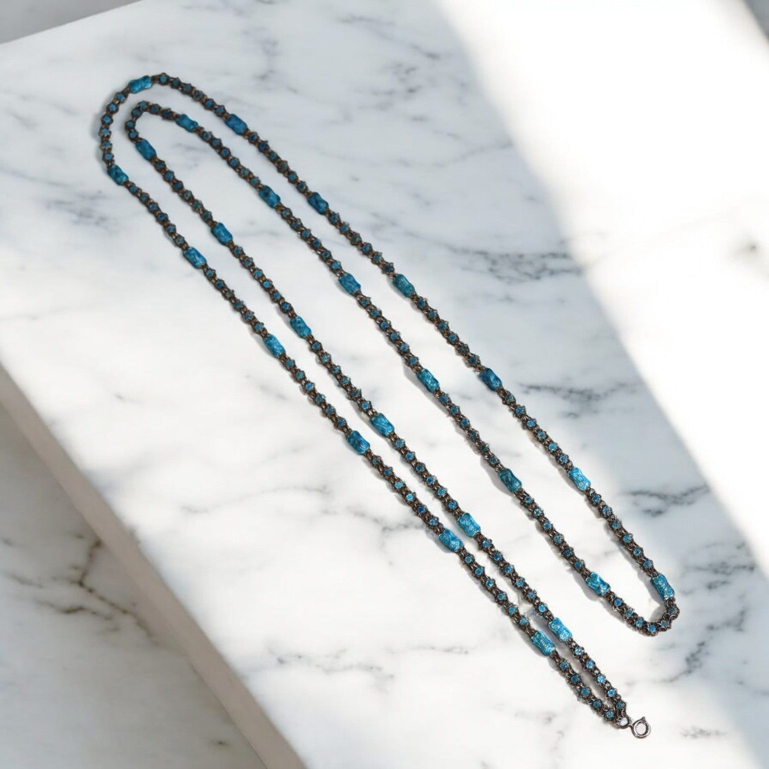 Art Nouveau Guilloche Enamel Muff Chain - Petra Star