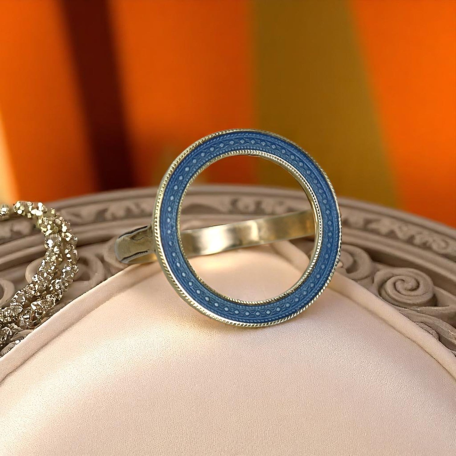 Art Nouveau Guilloche Enamel Ring 14k Gold - Petra Star