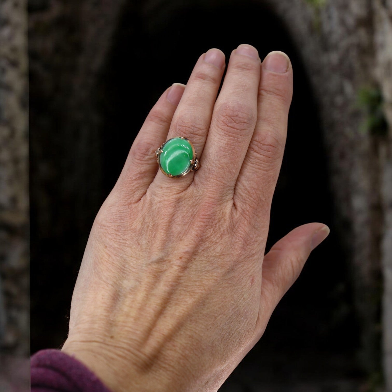 Art Nouveau Jade Ring - Petra Star