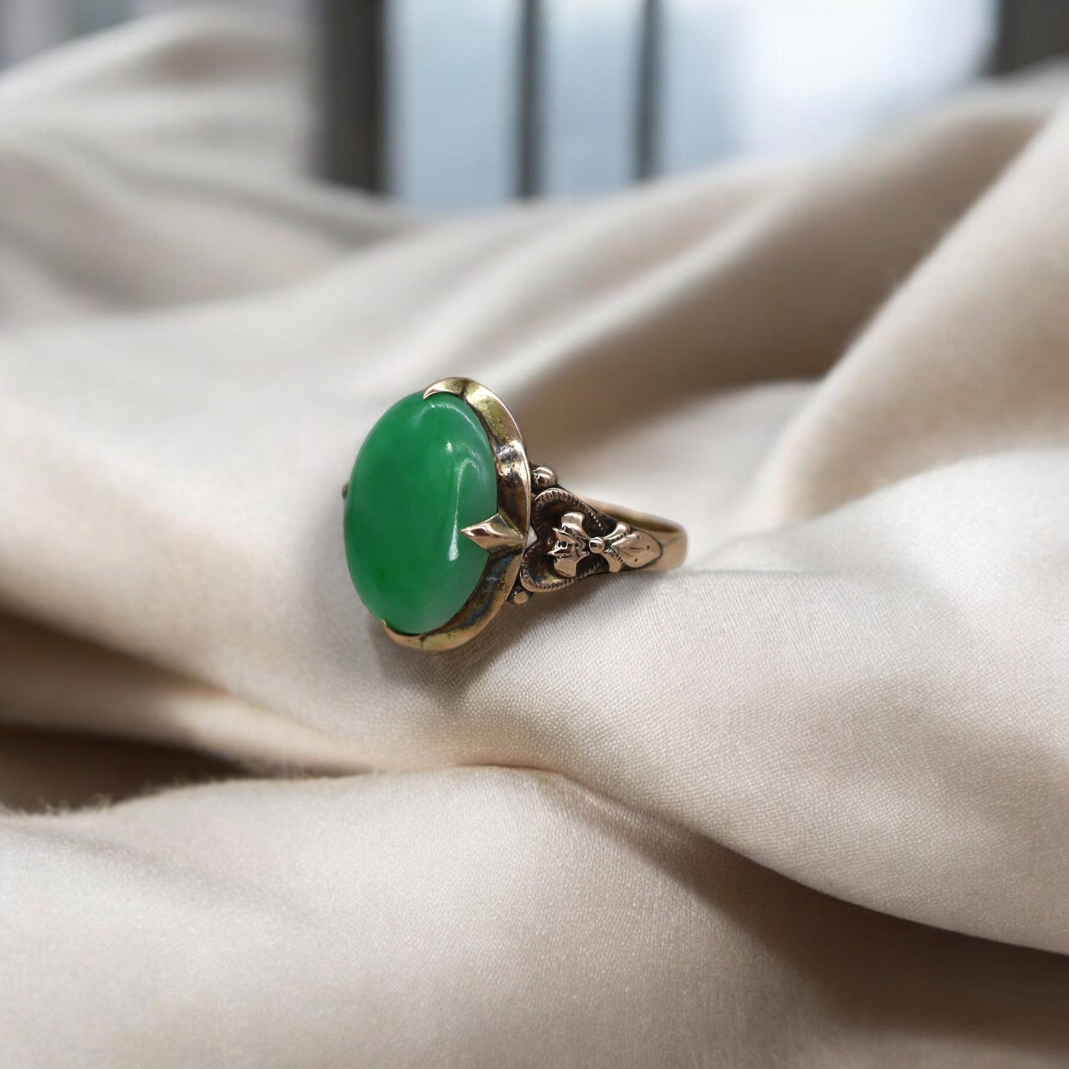 Art Nouveau Jade Ring - Petra Star