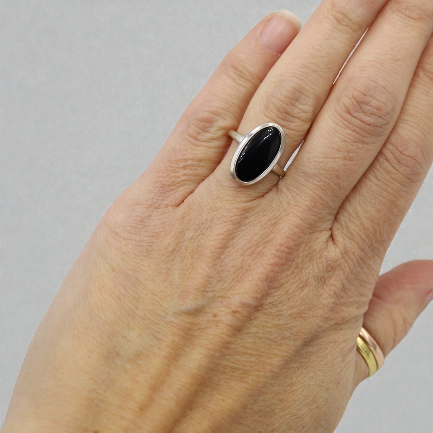 Art Nouveau Onyx Signet Ring in 10k White Gold - Petra Star