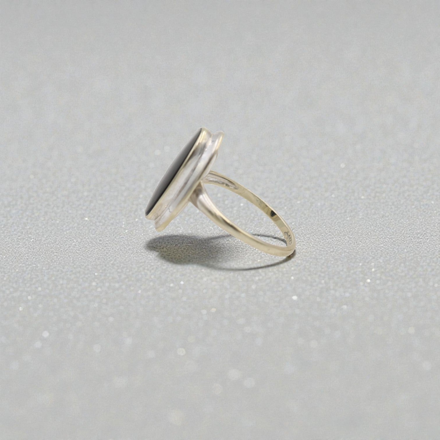 Art Nouveau Onyx Signet Ring in 10k White Gold - Petra Star