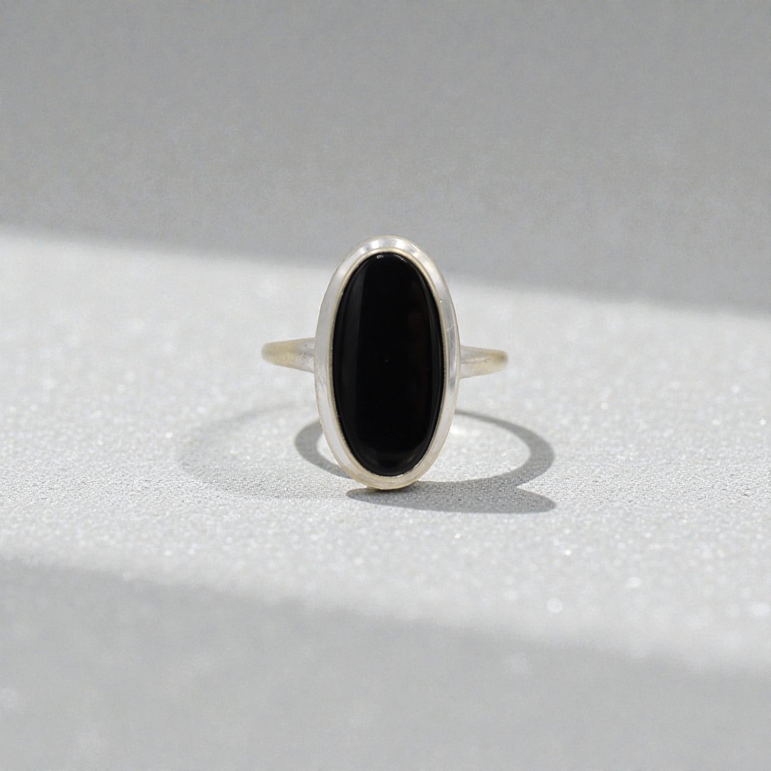 Art Nouveau Onyx Signet Ring in 10k White Gold - Petra Star
