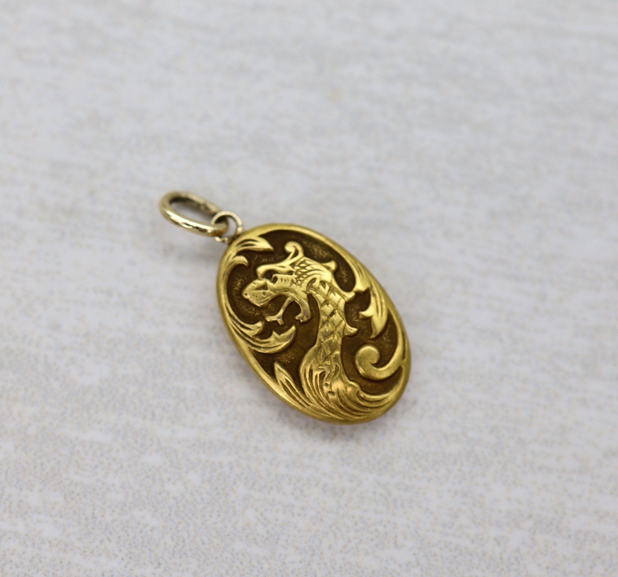 Art Nouveau Pendant Griffin Charm Dragon Pendant 10k Gold - Petra Star