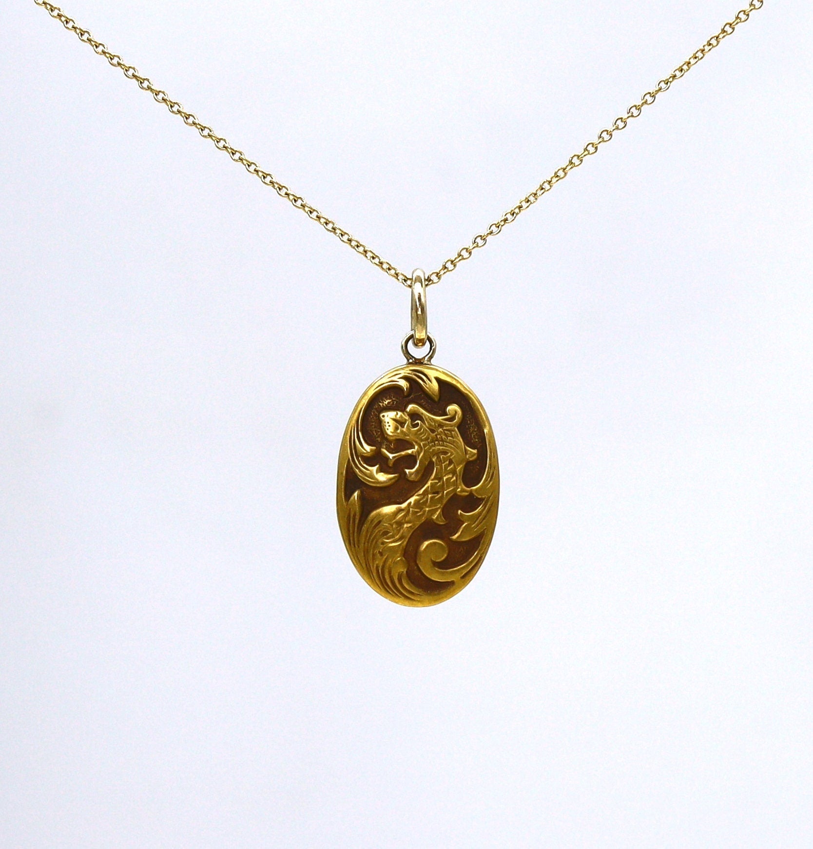 Art Nouveau Pendant Griffin Charm Dragon Pendant 10k Gold - Petra Star