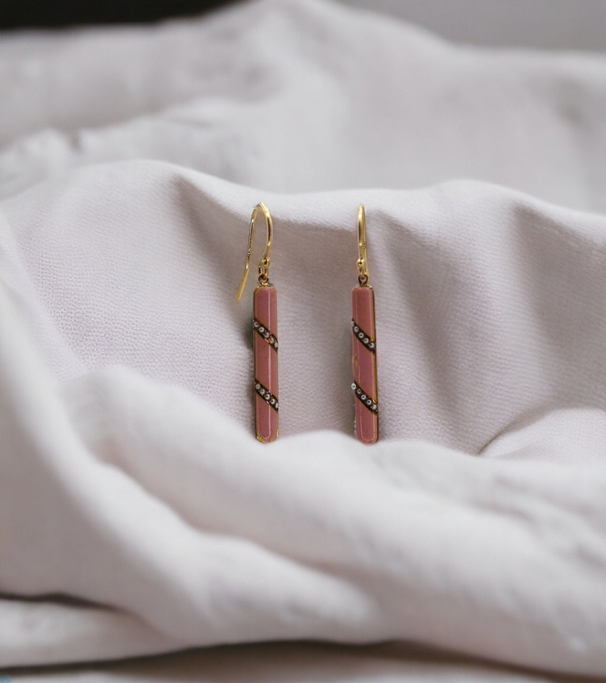 Art Nouveau Pink Enamel & Pearl Earrings in 14k Rose Gold - Petra Star