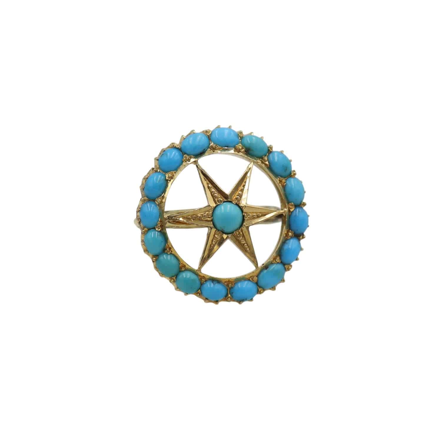 Art Nouveau Turquoise Star in Wheel Ring in 18k Yellow Gold - Petra Star