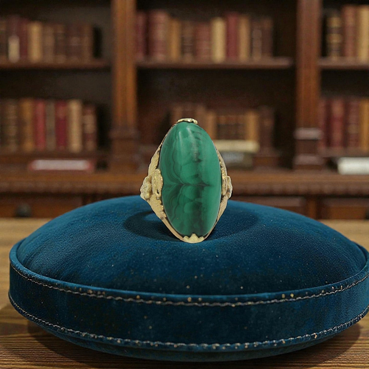 Arts & Crafts Malachite Ring 14k Gold - Petra Star