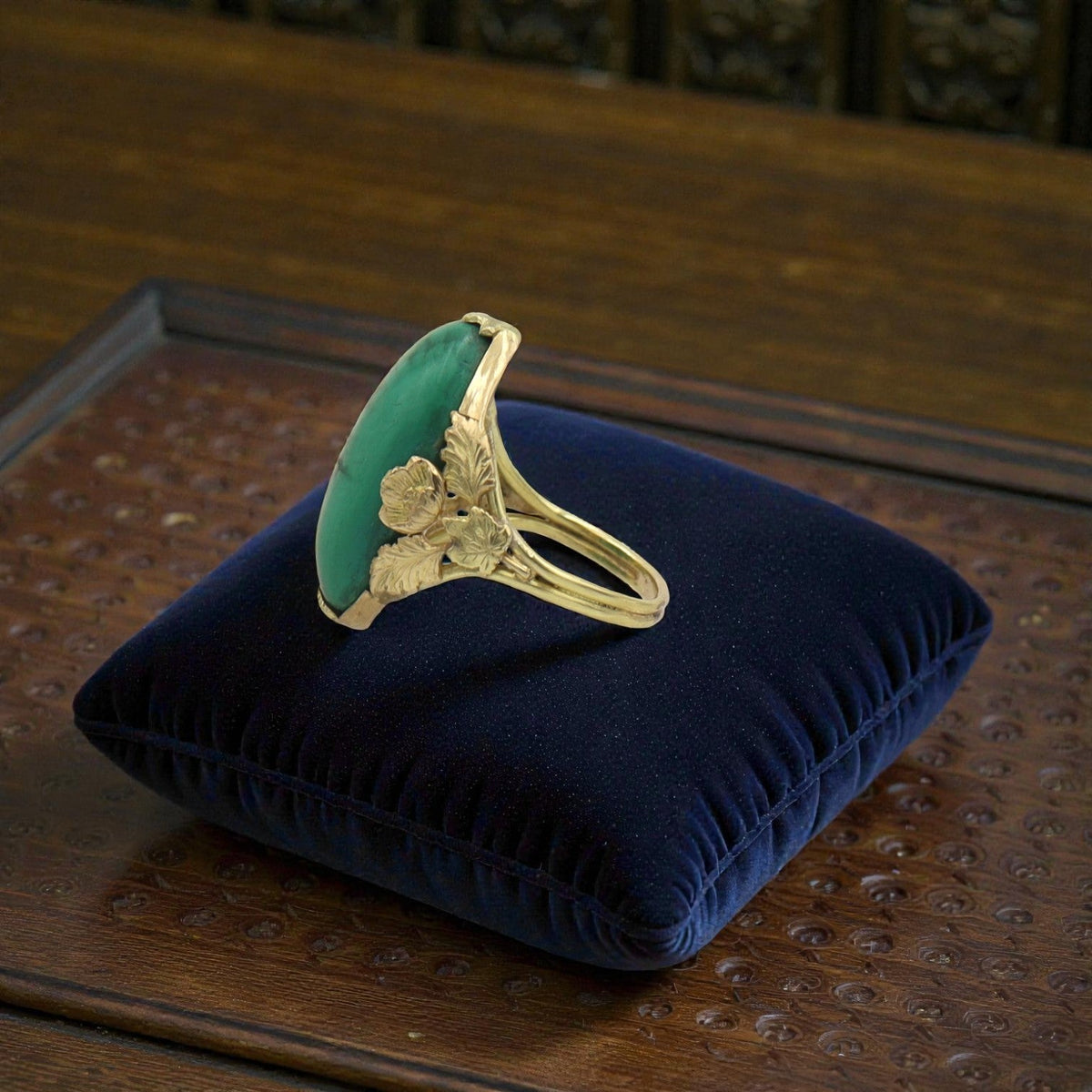 Arts & Crafts Malachite Ring 14k Gold - Petra Star