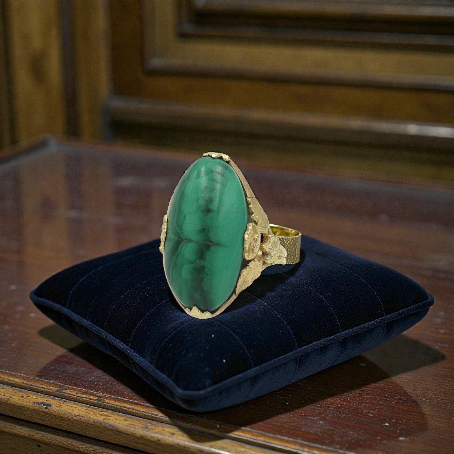 Arts & Crafts Malachite Ring 14k Gold - Petra Star