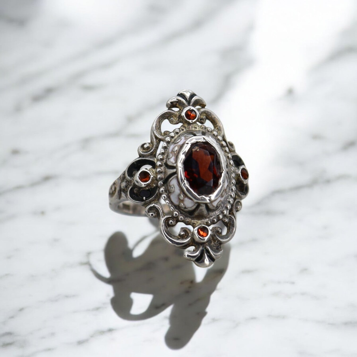 Austro-Hungarian Renaissance Revival Garnet Ring - Petra Star