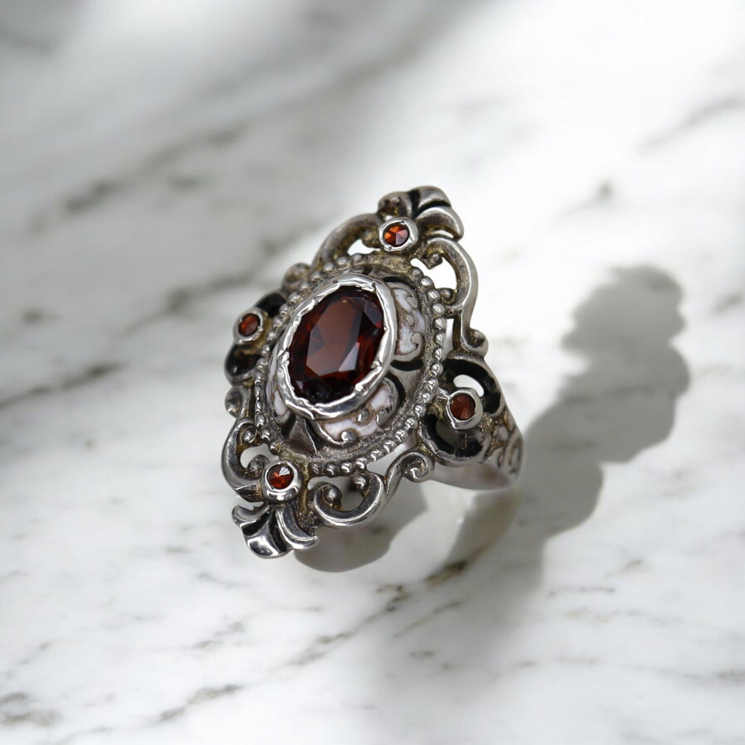 Austro-Hungarian Renaissance Revival Garnet Ring - Petra Star
