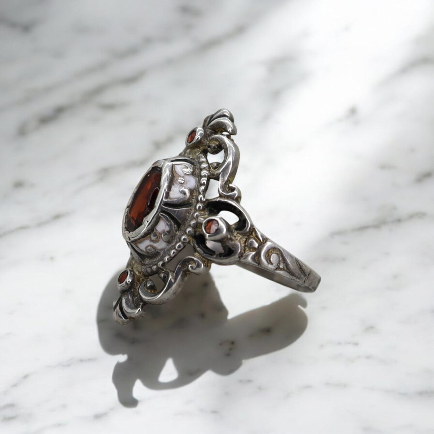 Austro-Hungarian Renaissance Revival Garnet Ring - Petra Star