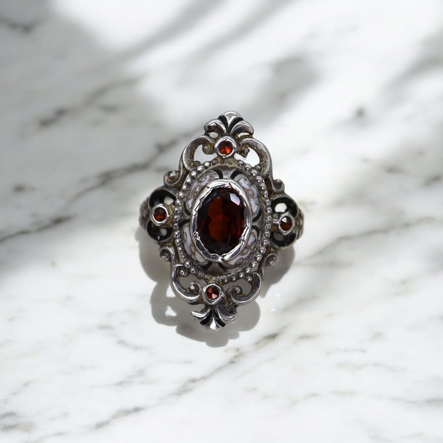 Austro-Hungarian Renaissance Revival Garnet Ring - Petra Star