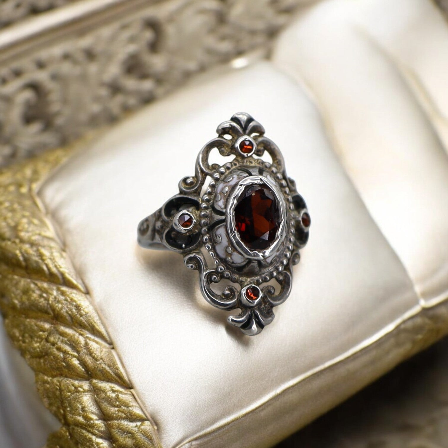 Austro-Hungarian Renaissance Revival Garnet Ring - Petra Star