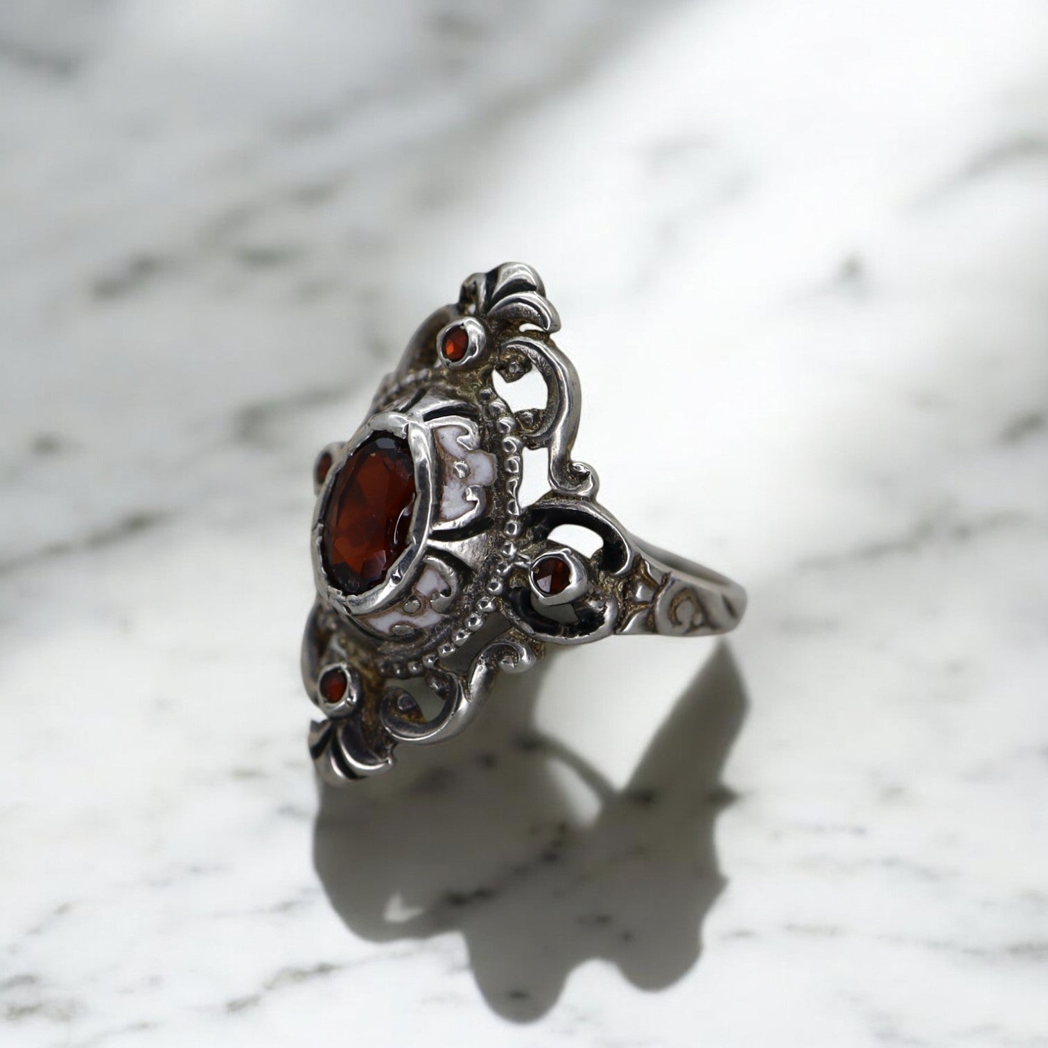 Austro-Hungarian Renaissance Revival Garnet Ring - Petra Star