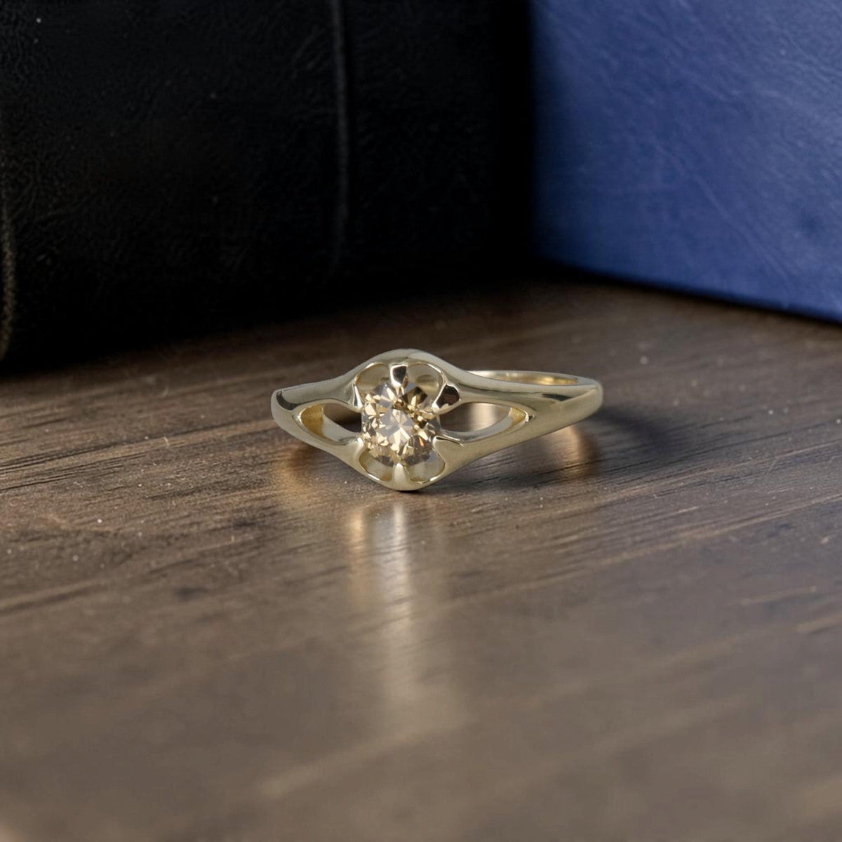 Belcher Ring with 0.48-ct Antique Old Mine Cut Cognac Diamond - Petra StarEngagement Ring