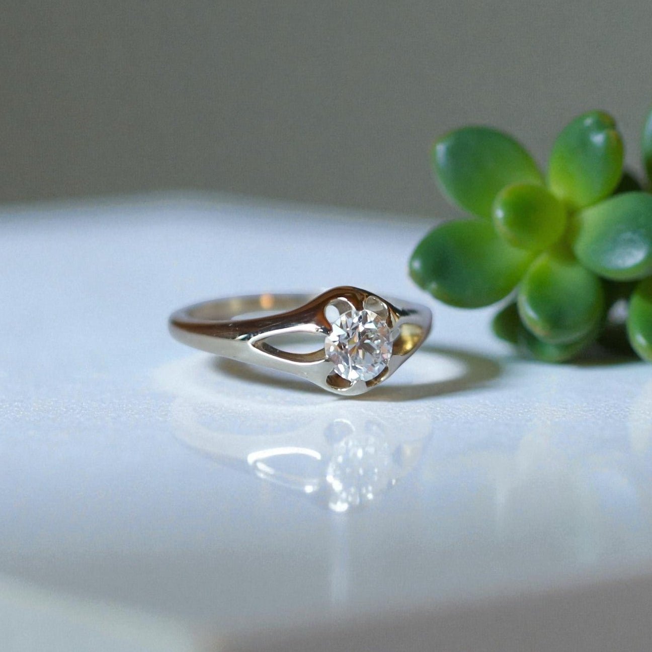 Belcher Ring with 0.62-ct Old European-Cut Diamond - Petra Star
