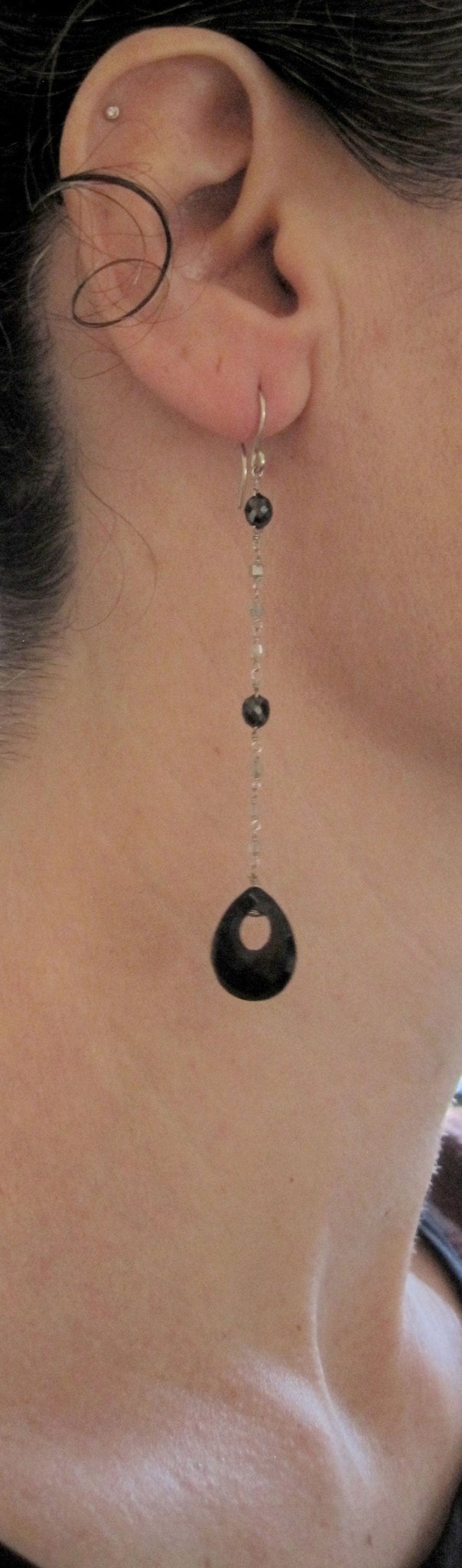 Black and White Diamond Earrings with Onyx in 14k White Gold Station Earrings - Petra Star