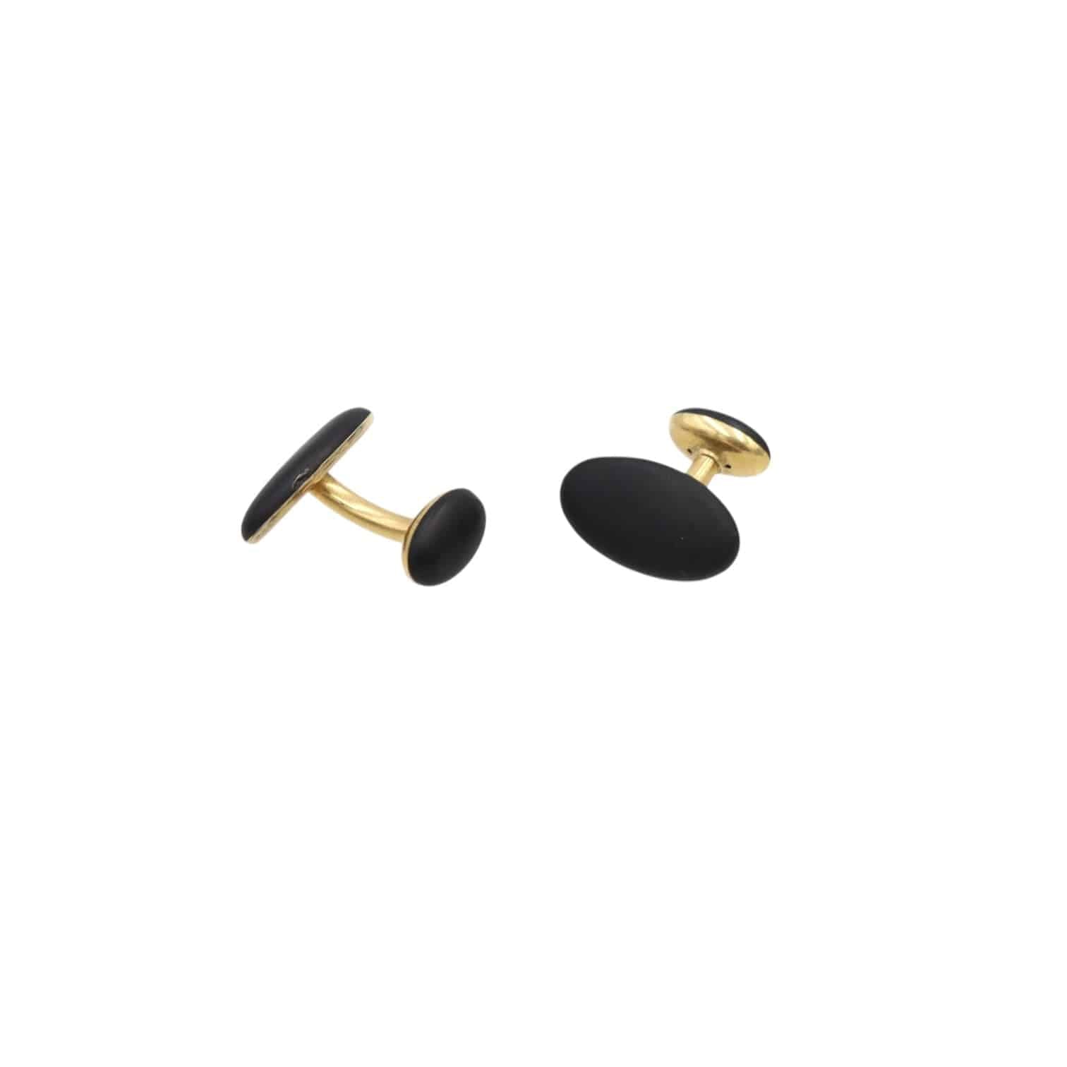 Black Enamel & 14k Yellow Gold Art Nouveau Cufflinks - Petra Star