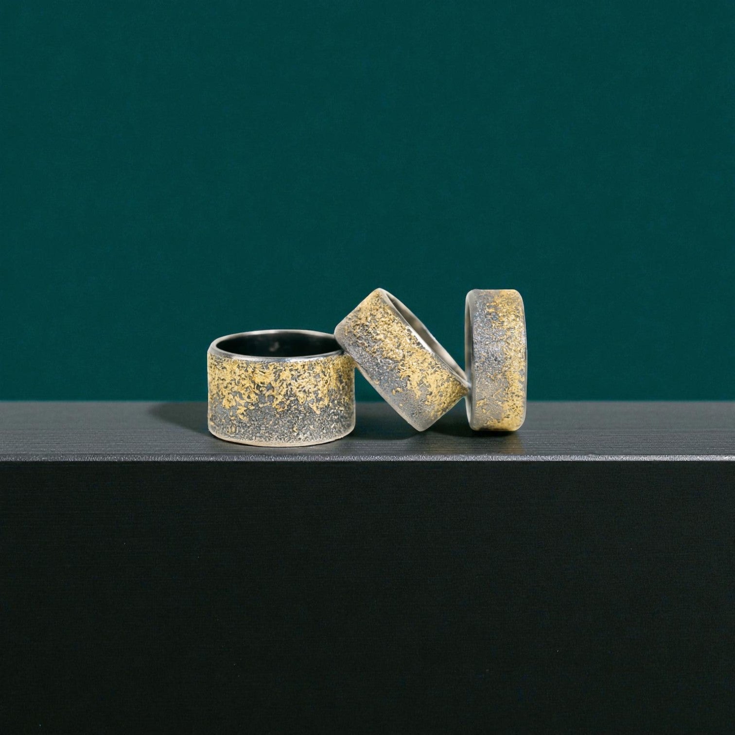 Black & Gold Dusted Band—22k Gold & Oxidized Argentium Silver - Petra Star