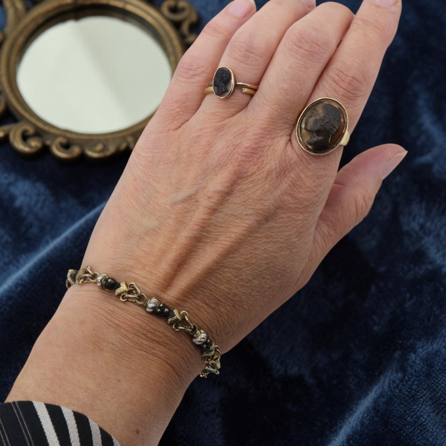 Antique Victorian Blackamoor Bracelet Eight Enameled Faces Gold Plated Circa 1880s