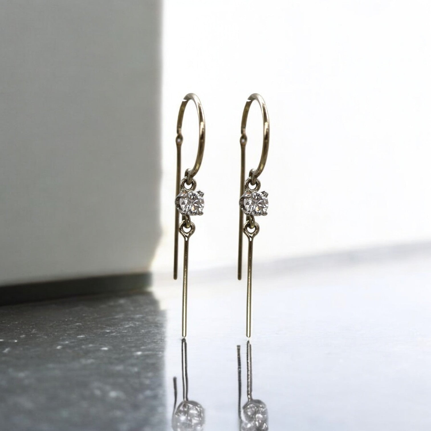 Bling Earrings 14k White Gold & Repurposed Earth-Mined Diamond Single - Petra Star