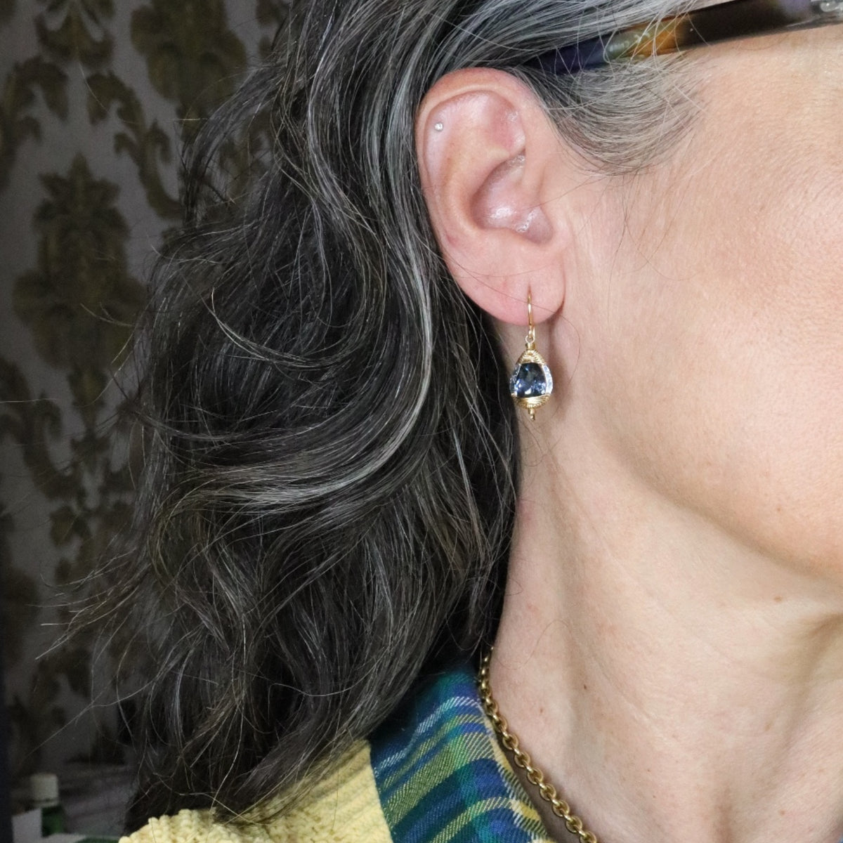Dana Kellin Ocean Blue Small Drop Earrings With Swarovski Crystals Gold Filled