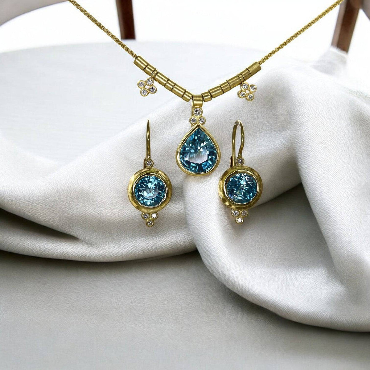 Blue Zircon and Diamond Designer Earrings - Petra Star