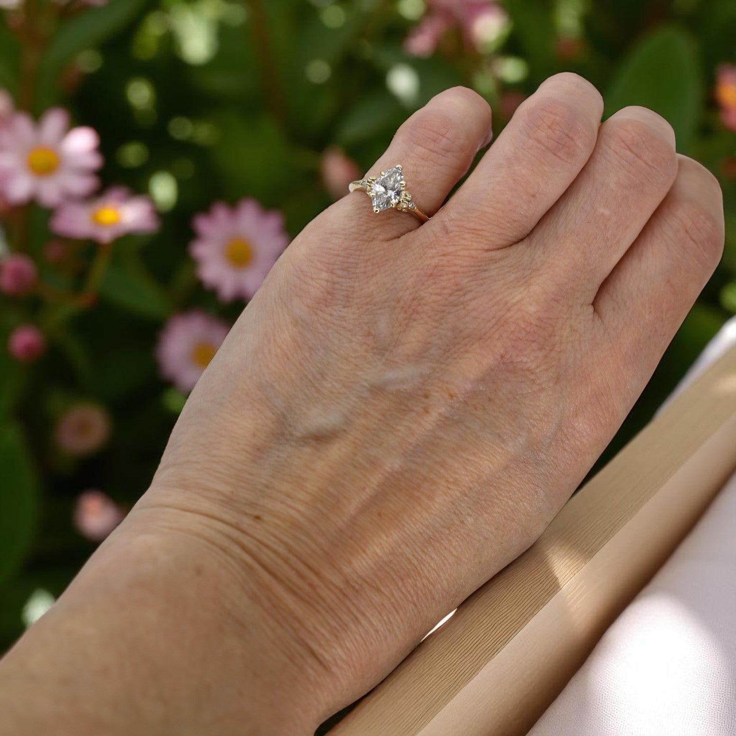 Botanical Ring with Marquise Center Lab Created Diamond - Petra Star