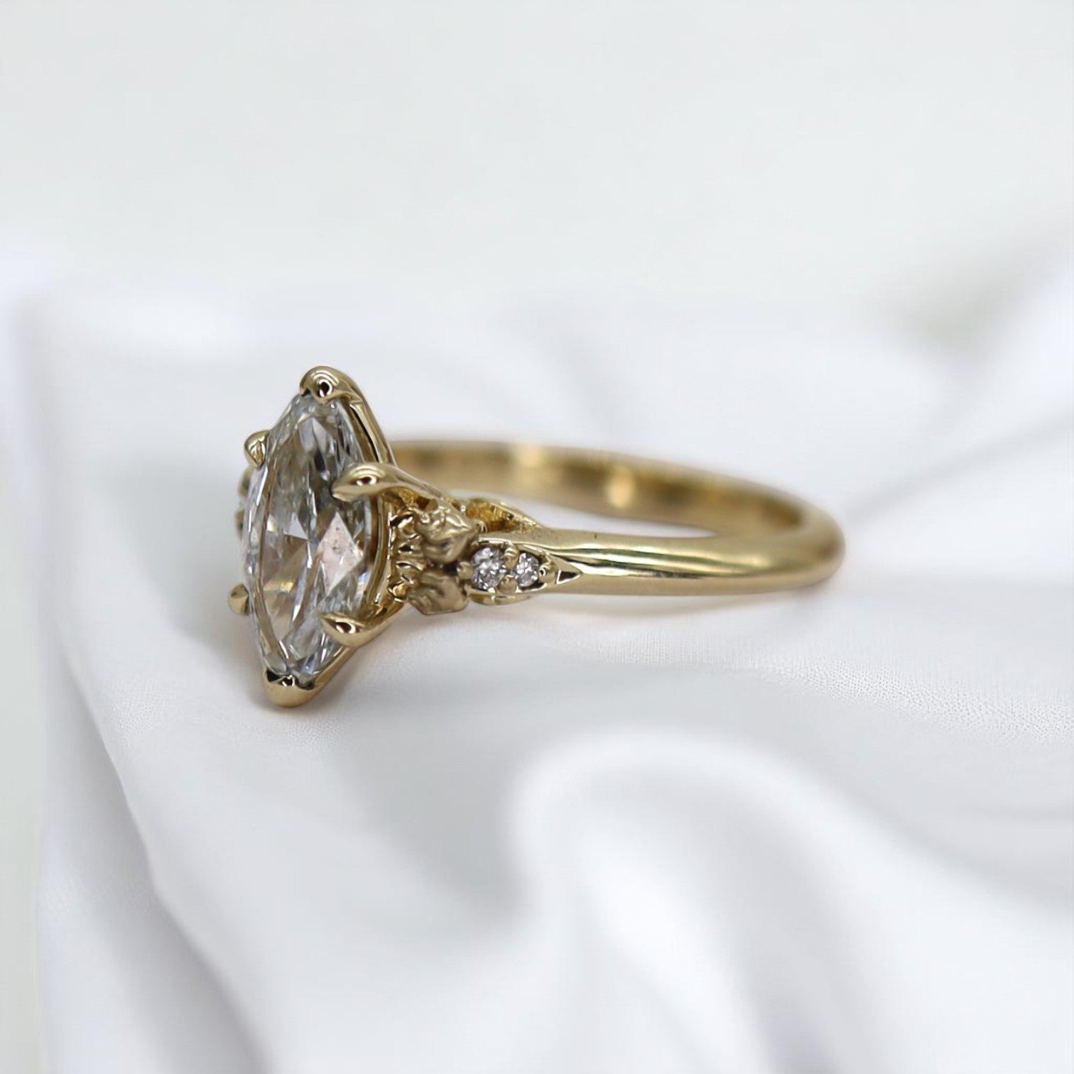 Botanical Ring with Marquise Center Lab Created Diamond - Petra Star