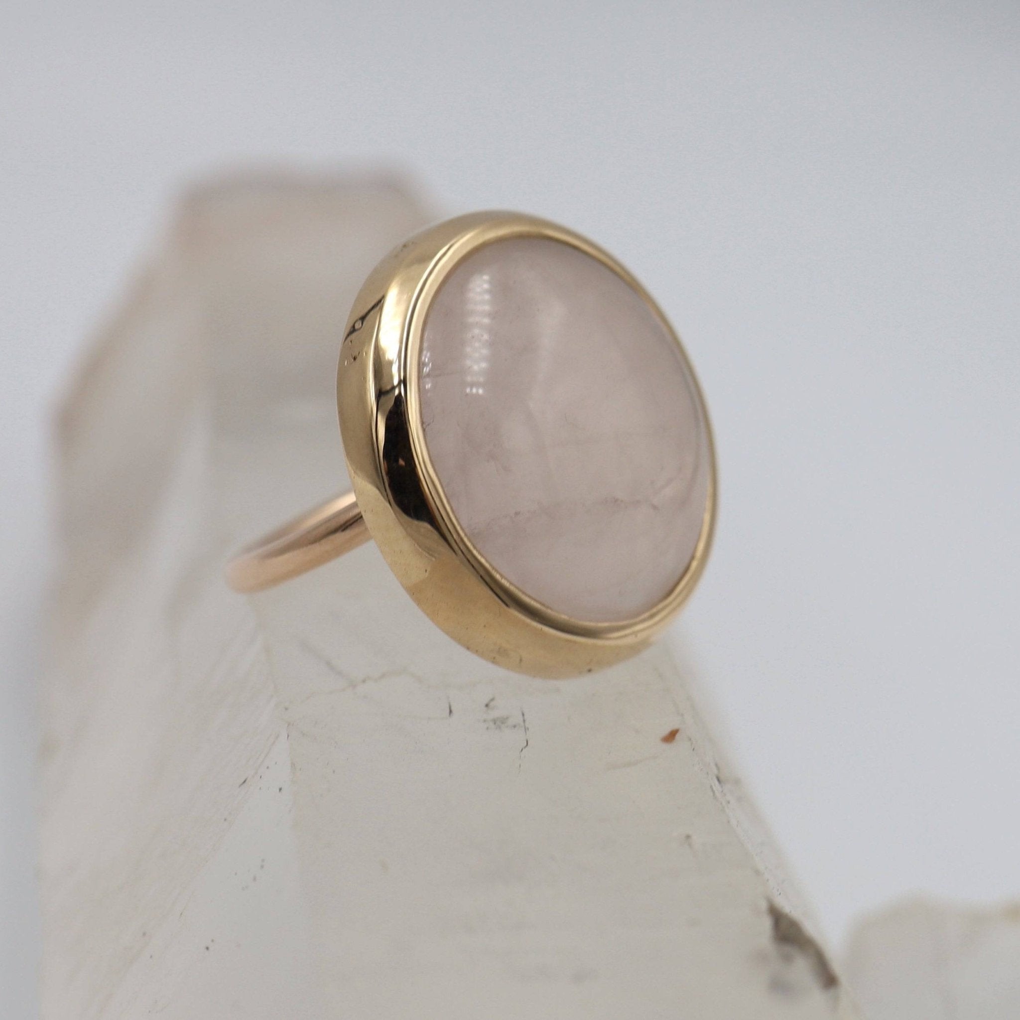 Bubble Gum Pink Rose Quartz Ring in 14k Pink Gold - Petra Star
