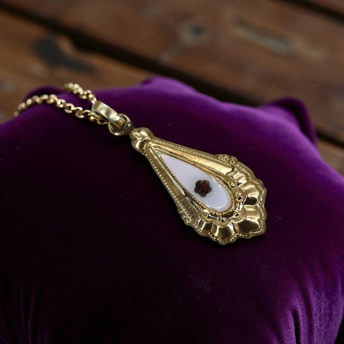 Chalcedony and Garnet Teardrop Victorian Pendant - Petra Star