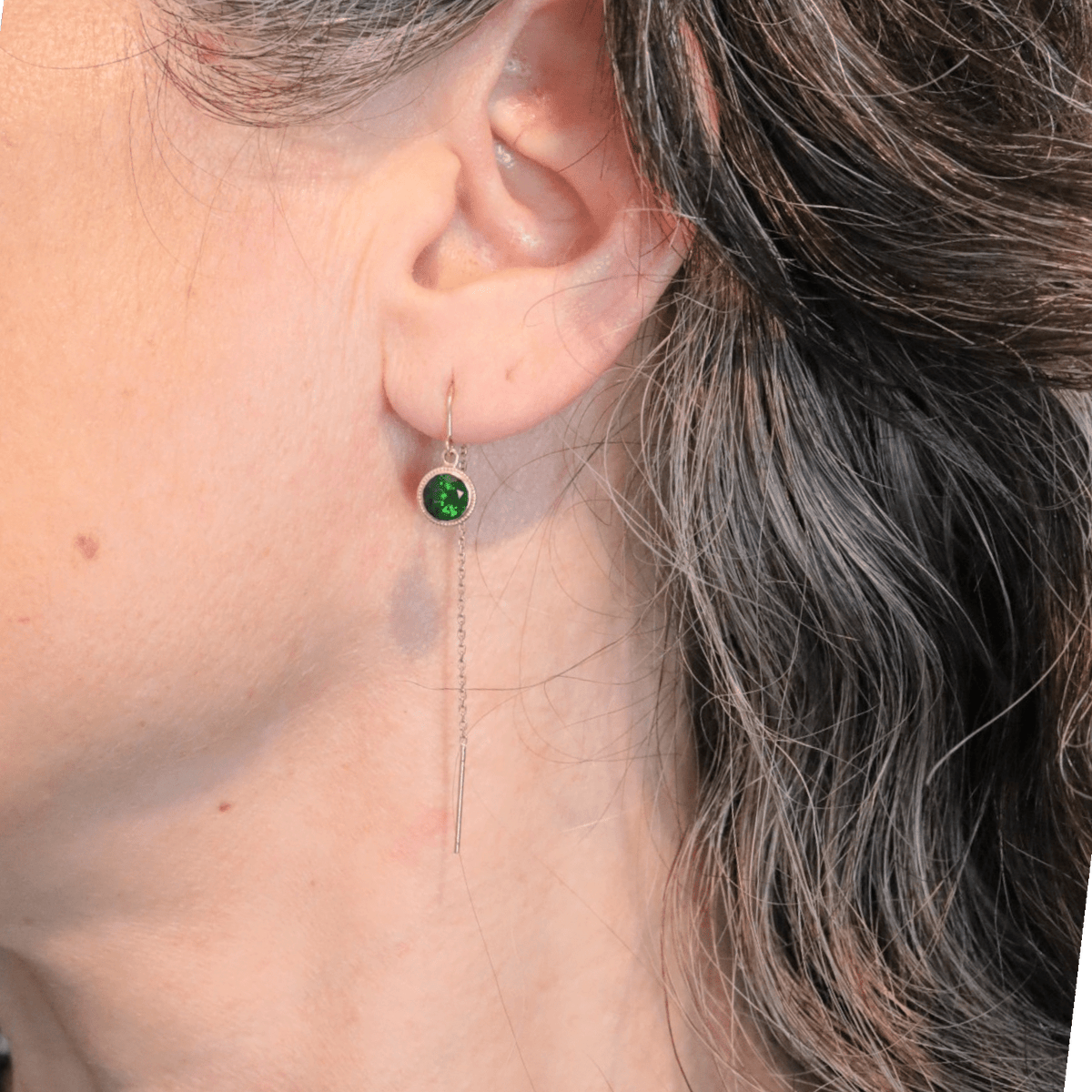 Chrome Diopside Drop Earrings | 14K Yellow Gold Milgrain Threaders | 1.65 ctw - Petra Star
