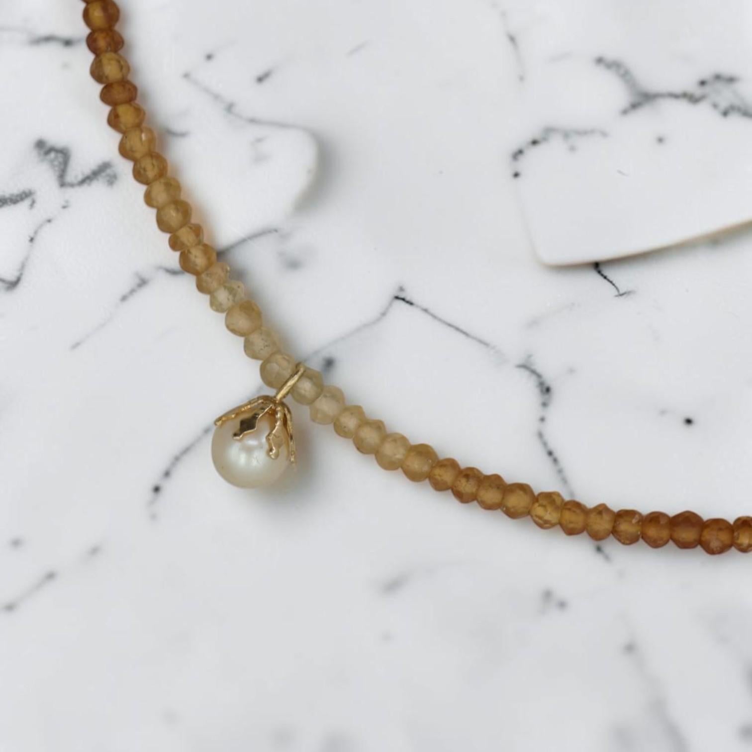 Citrine and Pearl Necklace in 14k yellow gold - Petra Star