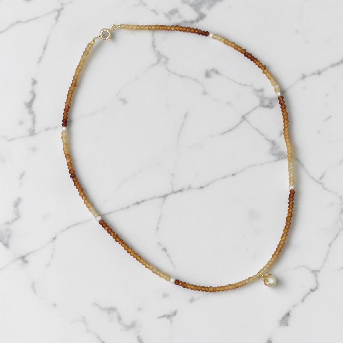 Citrine and Pearl Necklace in 14k yellow gold - Petra Star