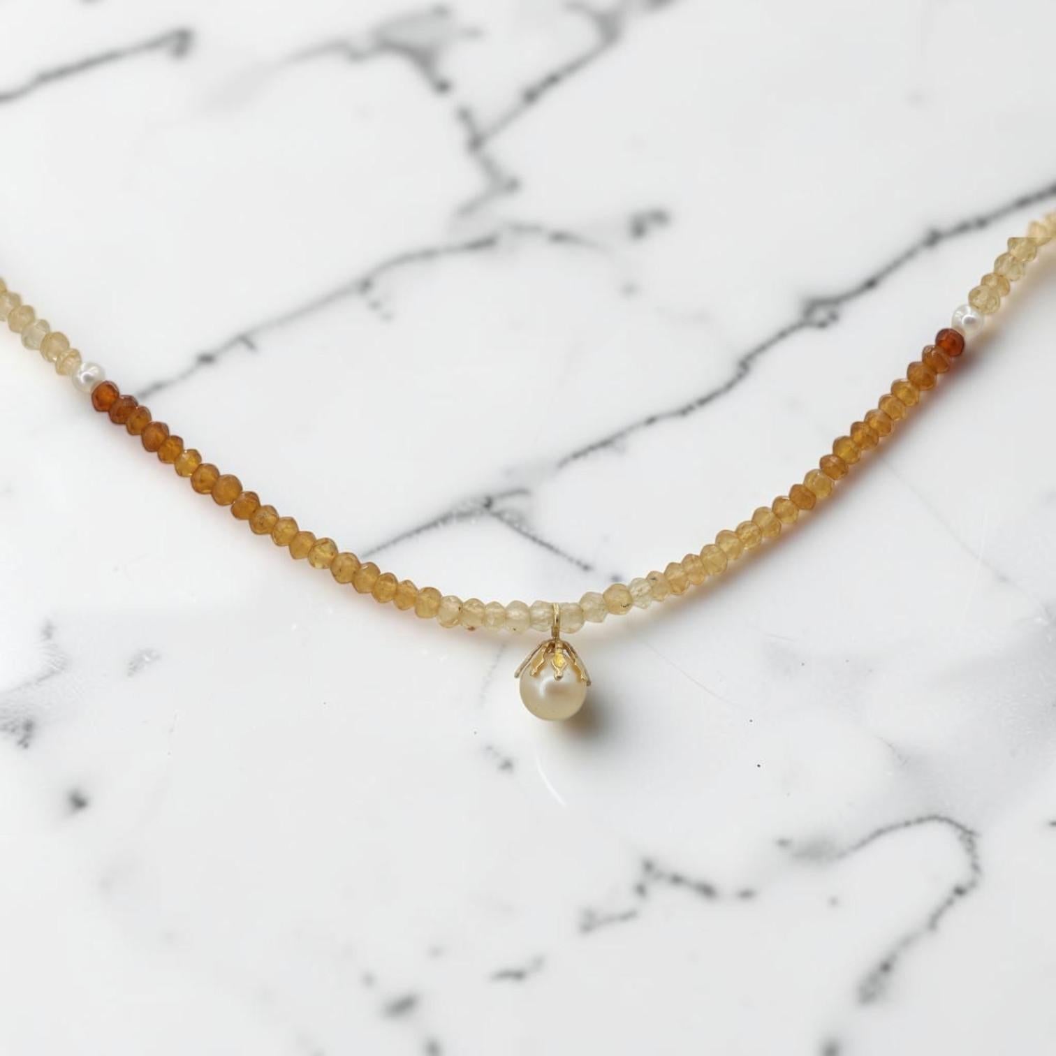 Citrine and Pearl Necklace in 14k yellow gold - Petra Star