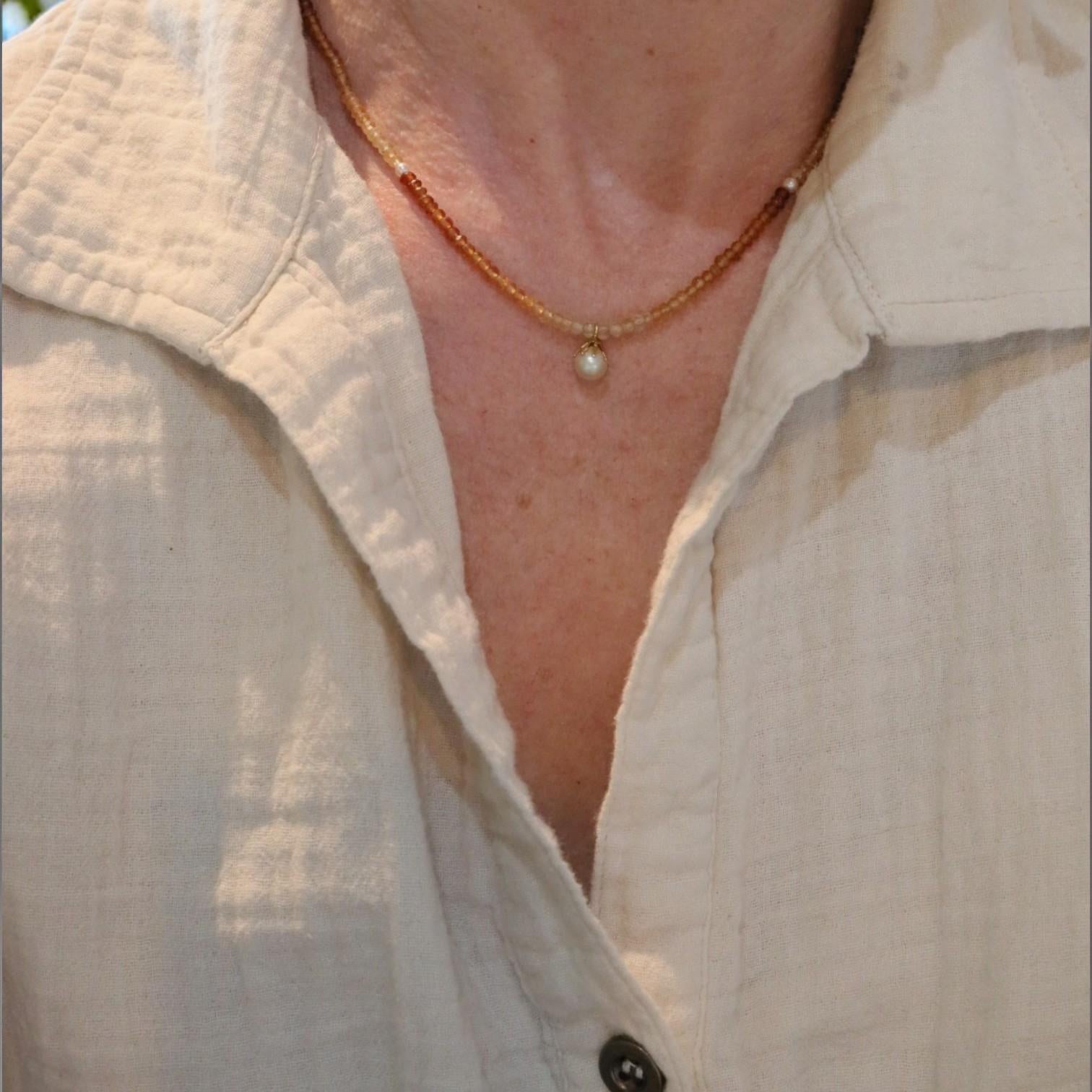 Citrine and Pearl Necklace in 14k yellow gold - Petra Star